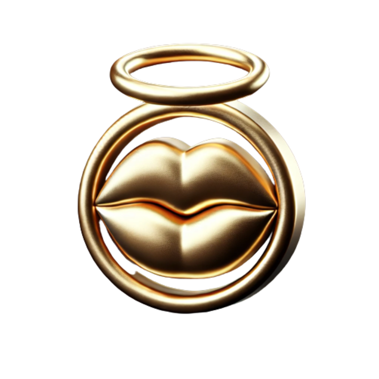 Gold emblem with lips and halo - Faith-Based Applications