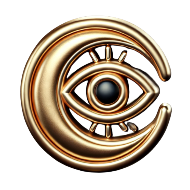Gold emblem with moon and eye - Scripture Resonance